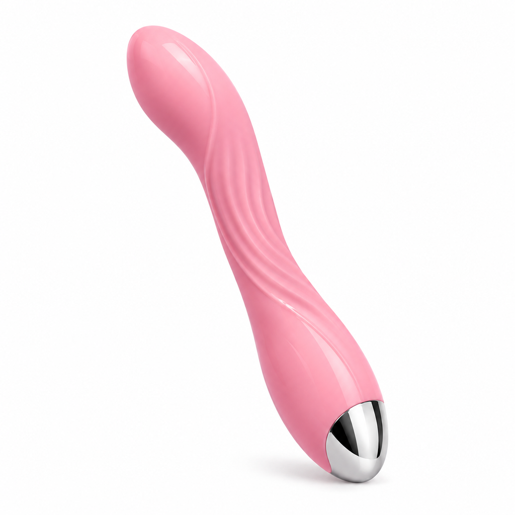 Unlock Rose MH1Y masajeador curvo Rose Pink sobre fondo blanco